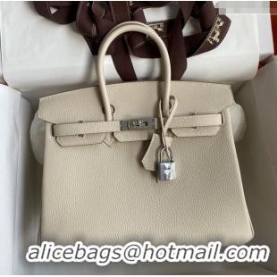 Unique Grade Hermes Birkin 25cm Bag in Original Togo Leather HB025 Milkshake White/Silver (Pure Handmade)