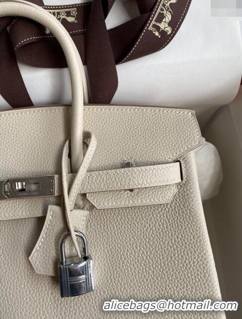 Unique Grade Hermes Birkin 25cm Bag in Original Togo Leather HB025 Milkshake White/Silver (Pure Handmade)