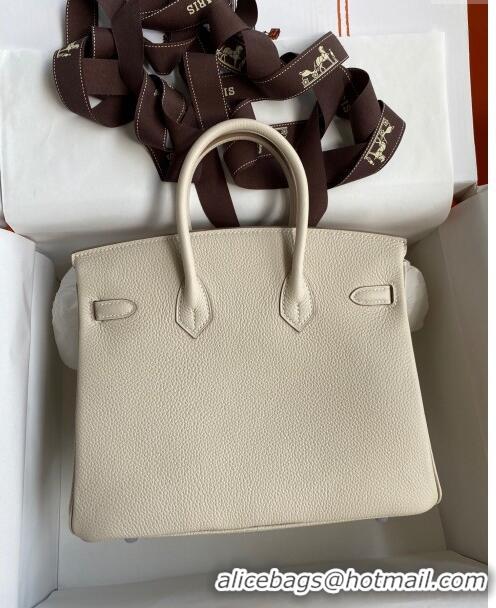 Unique Grade Hermes Birkin 25cm Bag in Original Togo Leather HB025 Milkshake White/Silver (Pure Handmade)