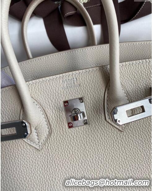 Unique Grade Hermes Birkin 25cm Bag in Original Togo Leather HB025 Milkshake White/Silver (Pure Handmade)