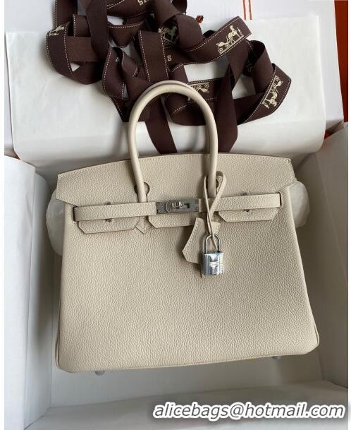 Unique Grade Hermes Birkin 25cm Bag in Original Togo Leather HB025 Milkshake White/Silver (Pure Handmade)