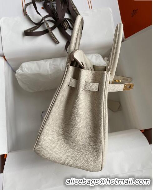 Sophisticated Hermes Birkin 25cm Bag in Original Togo Leather HB025 Milkshake White/Gold (Pure Handmade)