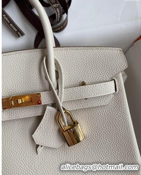 Sophisticated Hermes Birkin 25cm Bag in Original Togo Leather HB025 Milkshake White/Gold (Pure Handmade)