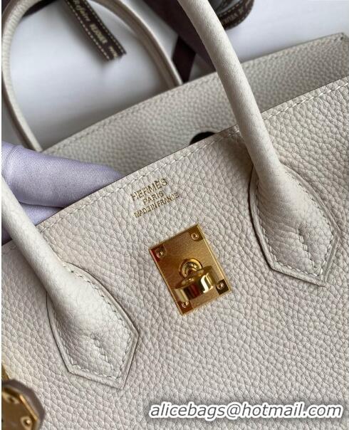 Sophisticated Hermes Birkin 25cm Bag in Original Togo Leather HB025 Milkshake White/Gold (Pure Handmade)