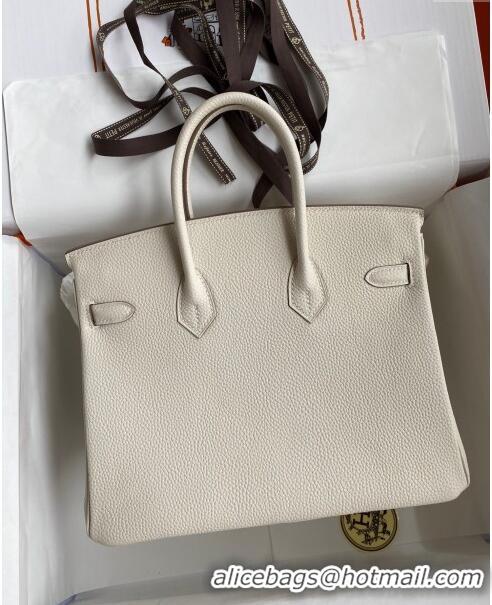 Sophisticated Hermes Birkin 25cm Bag in Original Togo Leather HB025 Milkshake White/Gold (Pure Handmade)