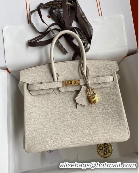 Sophisticated Hermes Birkin 25cm Bag in Original Togo Leather HB025 Milkshake White/Gold (Pure Handmade)