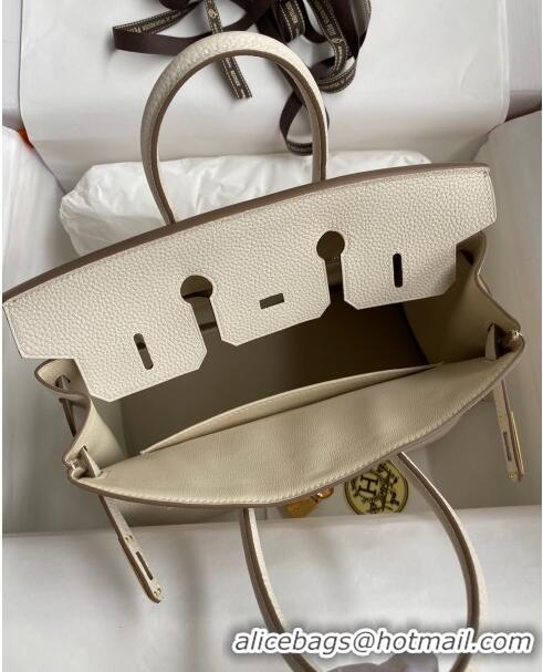 Sophisticated Hermes Birkin 25cm Bag in Original Togo Leather HB025 Milkshake White/Gold (Pure Handmade)