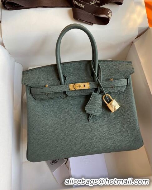 Most Popular Hermes Birkin 25cm Bag in Original Togo Leather HB025 Almond Green/Gold (Pure Handmade)