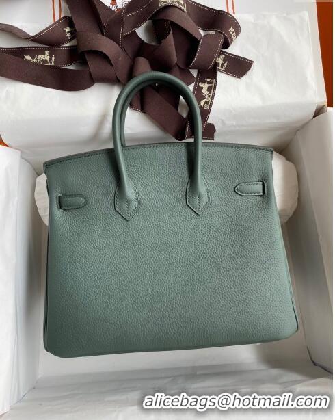 Top Grade Hermes Birkin 25cm Bag in Original Togo Leather HB025 Almond Green/Silver (Pure Handmade)