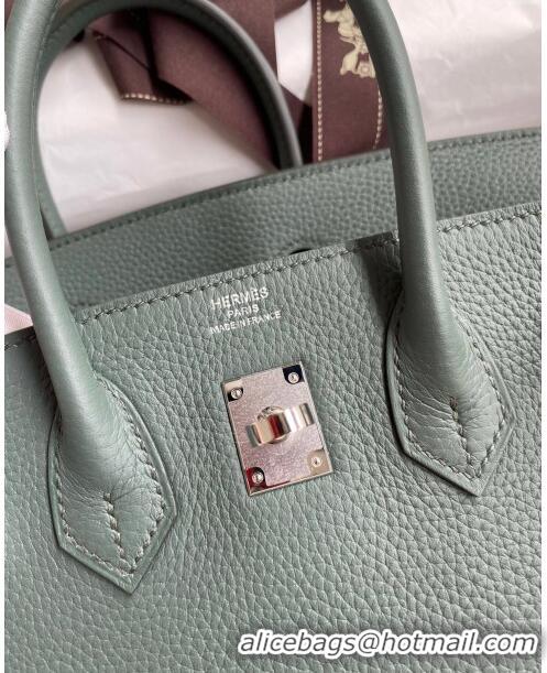 Top Grade Hermes Birkin 25cm Bag in Original Togo Leather HB025 Almond Green/Silver (Pure Handmade)