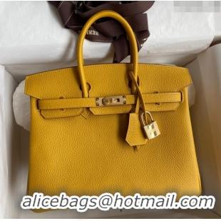 Luxury Cheap Hermes Birkin 25cm Bag in Original Togo Leather HB025 Yellow/Gold (Pure Handmade)