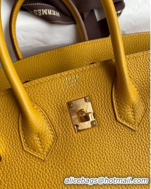 Luxury Cheap Hermes Birkin 25cm Bag in Original Togo Leather HB025 Yellow/Gold (Pure Handmade)