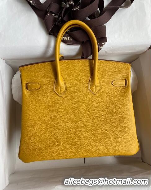 Luxury Cheap Hermes Birkin 25cm Bag in Original Togo Leather HB025 Yellow/Gold (Pure Handmade)