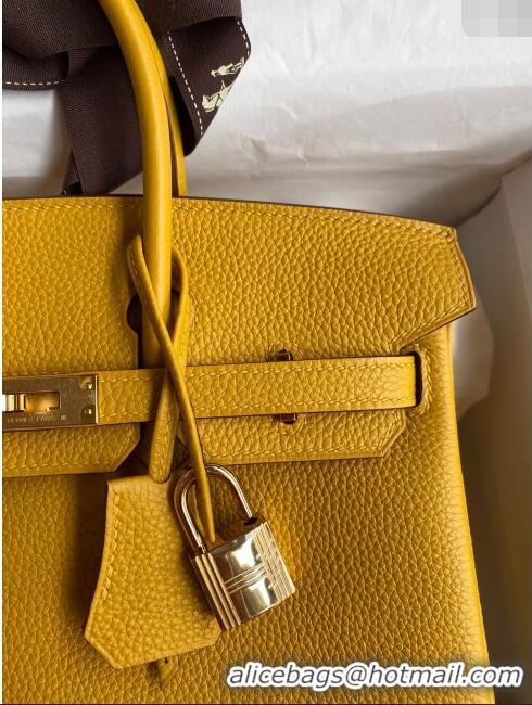 Luxury Cheap Hermes Birkin 25cm Bag in Original Togo Leather HB025 Yellow/Gold (Pure Handmade)