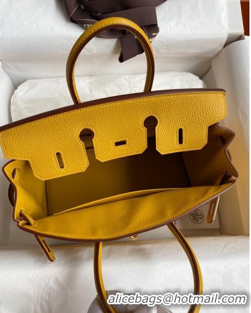 Luxury Cheap Hermes Birkin 25cm Bag in Original Togo Leather HB025 Yellow/Gold (Pure Handmade)