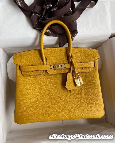 Luxury Cheap Hermes Birkin 25cm Bag in Original Togo Leather HB025 Yellow/Gold (Pure Handmade)