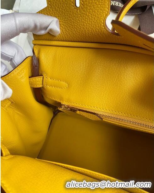 Luxury Cheap Hermes Birkin 25cm Bag in Original Togo Leather HB025 Yellow/Gold (Pure Handmade)