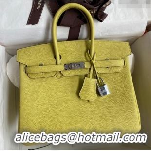 Well Crafted Hermes Birkin 25cm Bag in Original Togo Leather HB025 Light Yellow/Silver (Pure Handmade)