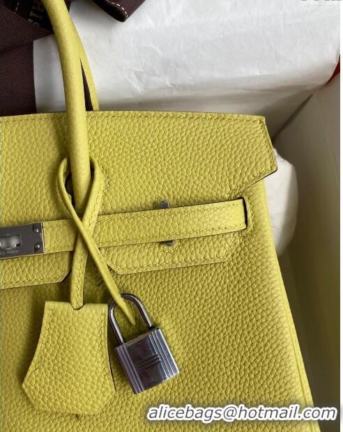 Well Crafted Hermes Birkin 25cm Bag in Original Togo Leather HB025 Light Yellow/Silver (Pure Handmade)