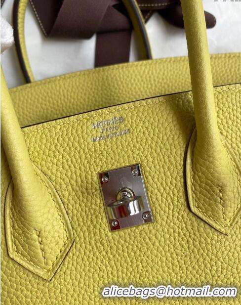 Well Crafted Hermes Birkin 25cm Bag in Original Togo Leather HB025 Light Yellow/Silver (Pure Handmade)