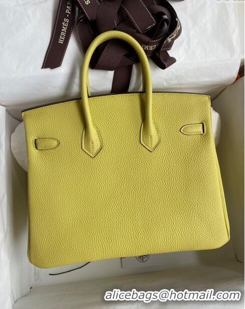 Well Crafted Hermes Birkin 25cm Bag in Original Togo Leather HB025 Light Yellow/Silver (Pure Handmade)