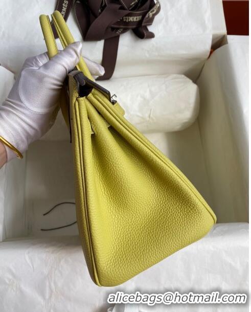 Well Crafted Hermes Birkin 25cm Bag in Original Togo Leather HB025 Light Yellow/Silver (Pure Handmade)