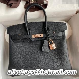 Top Design Hermes Birkin 25cm Bag in Original Togo Leather HB025 Black/Pink Gold (Pure Handmade)