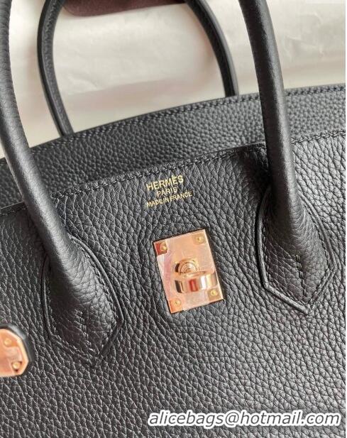 Top Design Hermes Birkin 25cm Bag in Original Togo Leather HB025 Black/Pink Gold (Pure Handmade)