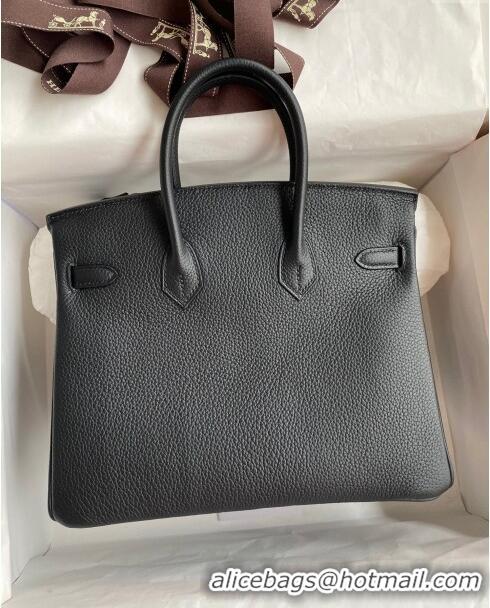 Top Design Hermes Birkin 25cm Bag in Original Togo Leather HB025 Black/Pink Gold (Pure Handmade)