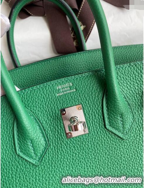 Pretty Style Hermes Birkin 25cm Bag in Original Togo Leather HB025 Bamboo Green/Silver (Pure Handmade)