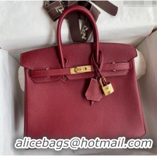 Classic Discount Hermes Birkin 25cm Bag in Original Togo Leather HB025 Burgundy/Gold (Pure Handmade)