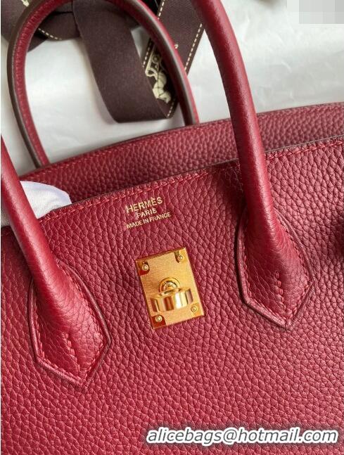 Classic Discount Hermes Birkin 25cm Bag in Original Togo Leather HB025 Burgundy/Gold (Pure Handmade)