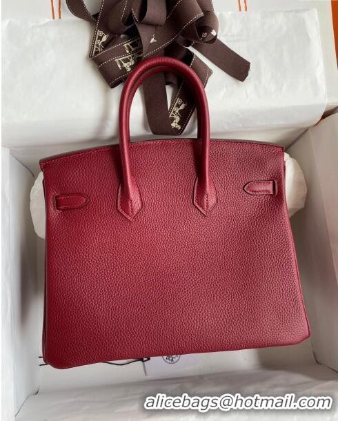 Classic Discount Hermes Birkin 25cm Bag in Original Togo Leather HB025 Burgundy/Gold (Pure Handmade)