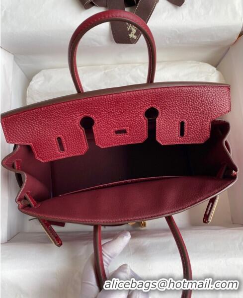 Classic Discount Hermes Birkin 25cm Bag in Original Togo Leather HB025 Burgundy/Gold (Pure Handmade)