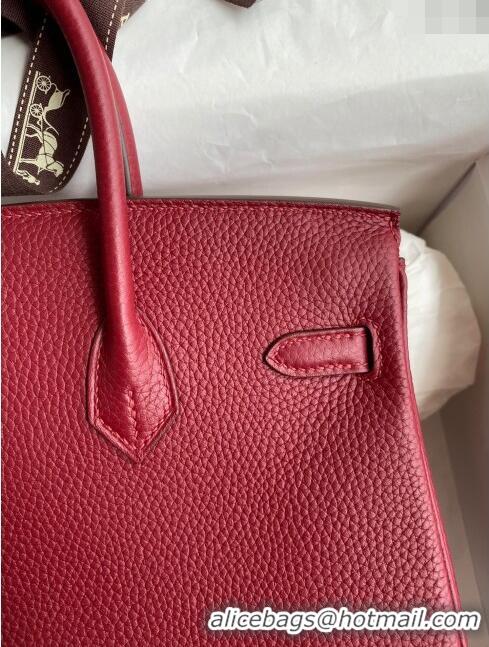 Classic Discount Hermes Birkin 25cm Bag in Original Togo Leather HB025 Burgundy/Gold (Pure Handmade)