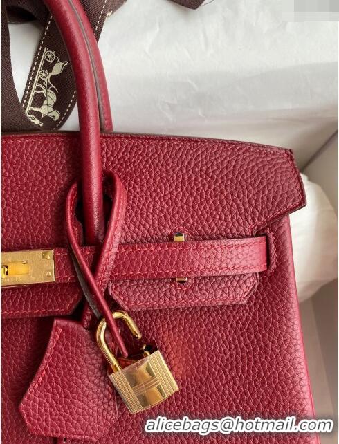 Classic Discount Hermes Birkin 25cm Bag in Original Togo Leather HB025 Burgundy/Gold (Pure Handmade)