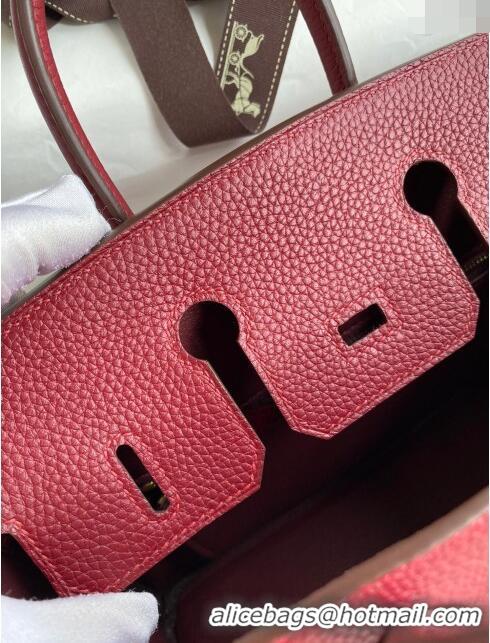 Classic Discount Hermes Birkin 25cm Bag in Original Togo Leather HB025 Burgundy/Gold (Pure Handmade)