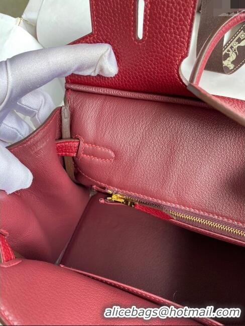 Classic Discount Hermes Birkin 25cm Bag in Original Togo Leather HB025 Burgundy/Gold (Pure Handmade)