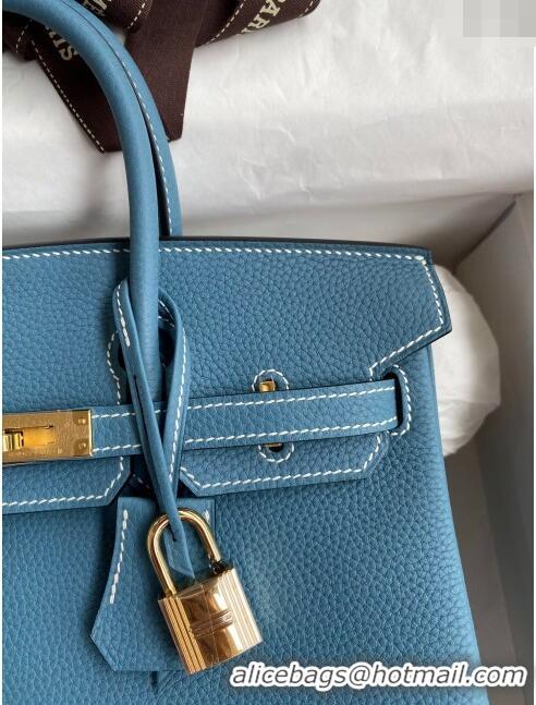 Buy Luxurious Hermes Birkin 25cm Bag in Original Togo Leather HB025 Denim Blue/Gold (Pure Handmade)