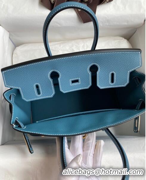 Buy Luxurious Hermes Birkin 25cm Bag in Original Togo Leather HB025 Denim Blue/Gold (Pure Handmade)