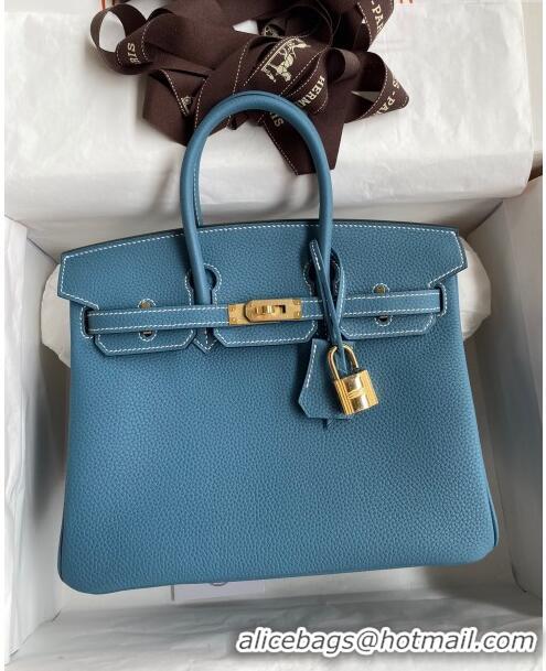 Buy Luxurious Hermes Birkin 25cm Bag in Original Togo Leather HB025 Denim Blue/Gold (Pure Handmade)