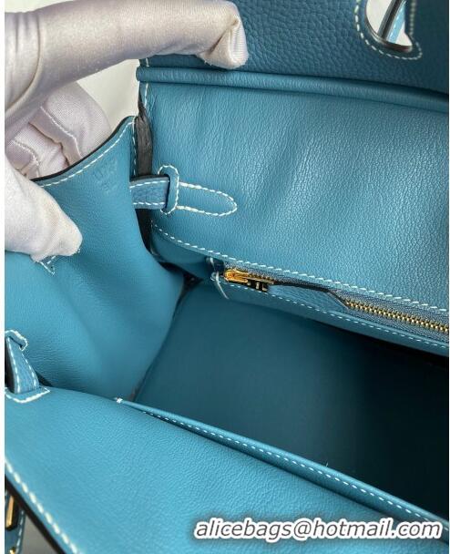 Buy Luxurious Hermes Birkin 25cm Bag in Original Togo Leather HB025 Denim Blue/Gold (Pure Handmade)