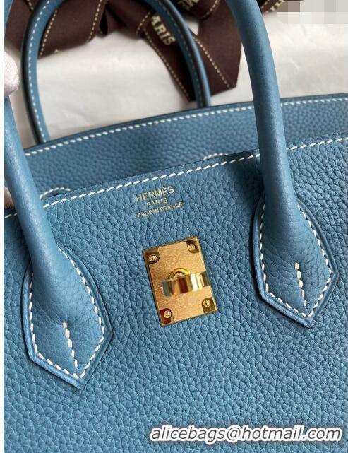 Buy Luxurious Hermes Birkin 25cm Bag in Original Togo Leather HB025 Denim Blue/Gold (Pure Handmade)