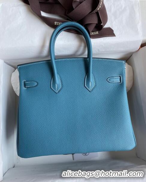 Grade Quality Hermes Birkin 25cm Bag in Original Togo Leather HB025 Denim Blue/Silver (Pure Handmade)