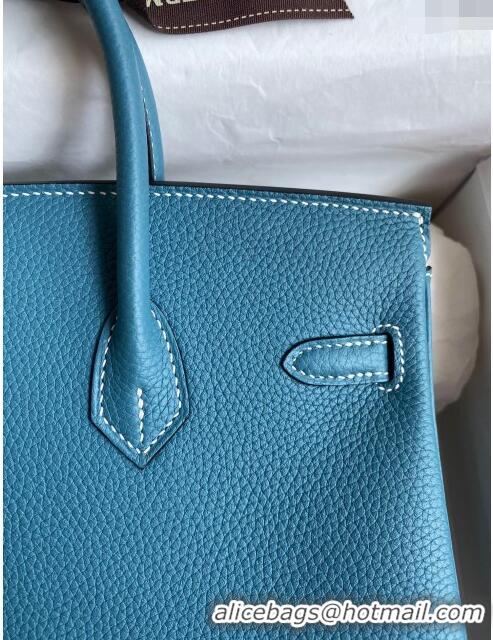 Grade Quality Hermes Birkin 25cm Bag in Original Togo Leather HB025 Denim Blue/Silver (Pure Handmade)