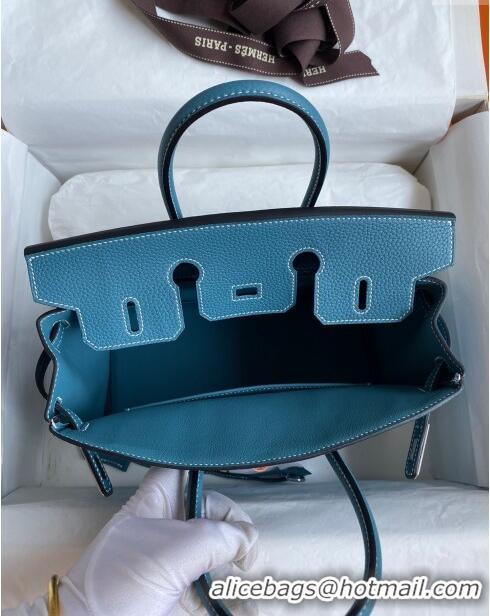 Grade Quality Hermes Birkin 25cm Bag in Original Togo Leather HB025 Denim Blue/Silver (Pure Handmade)