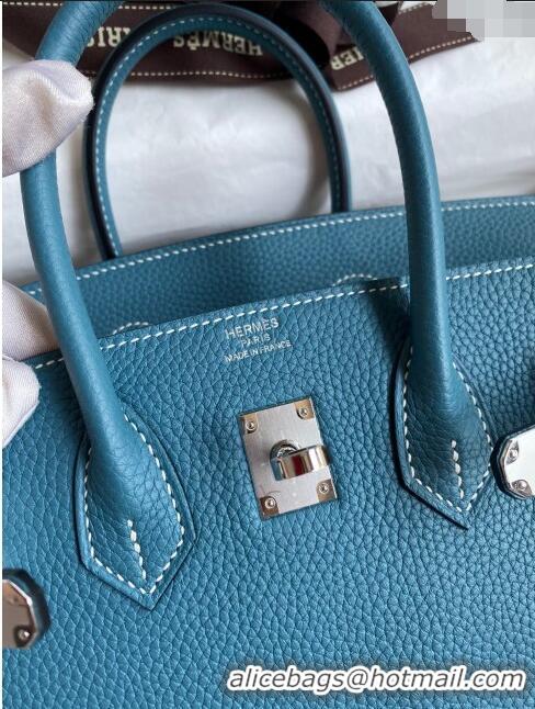 Grade Quality Hermes Birkin 25cm Bag in Original Togo Leather HB025 Denim Blue/Silver (Pure Handmade)