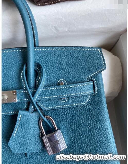 Grade Quality Hermes Birkin 25cm Bag in Original Togo Leather HB025 Denim Blue/Silver (Pure Handmade)