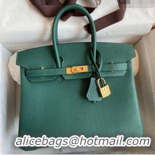 Traditional Specials Hermes Birkin 25cm Bag in Original Togo Leather HB025 Peacock Green/Gold (Pure Handmade)