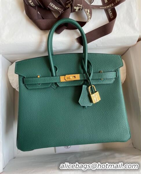 Traditional Specials Hermes Birkin 25cm Bag in Original Togo Leather HB025 Peacock Green/Gold (Pure Handmade)